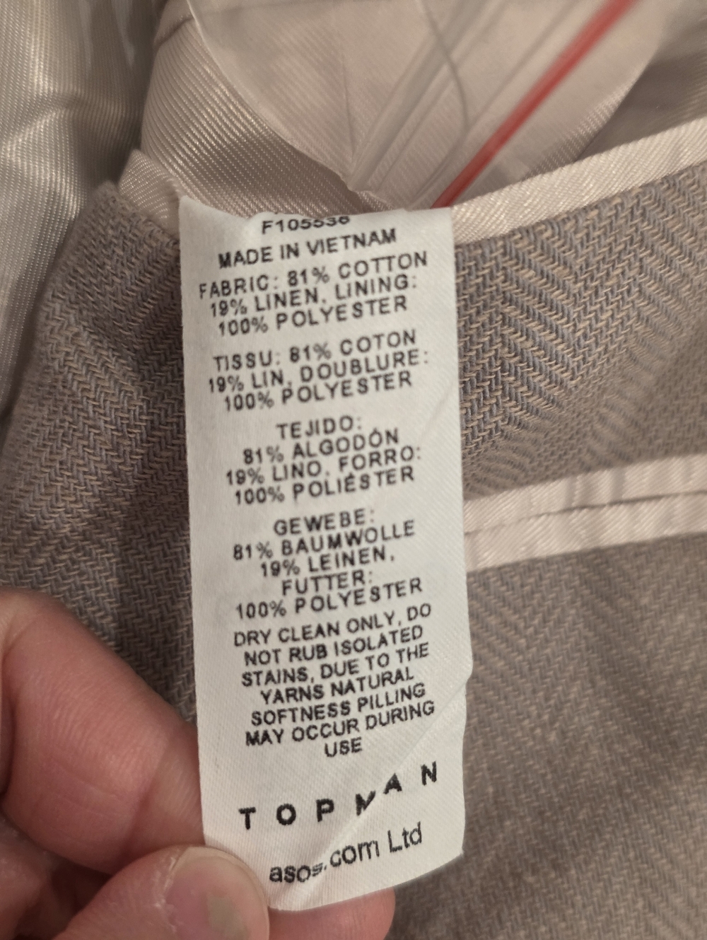 TOPMAN Men's Skinny Blazer Cotton Linen Jacket Stone 34R NWT $167 - Picture 10 of 16